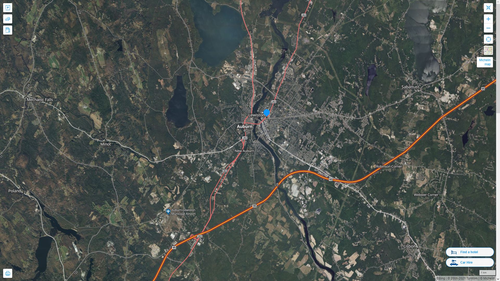 Lewiston Maine Highway and Road Map with Satellite View
